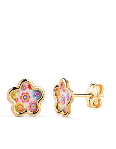 18K PENDIENTES FLOR NACAR...