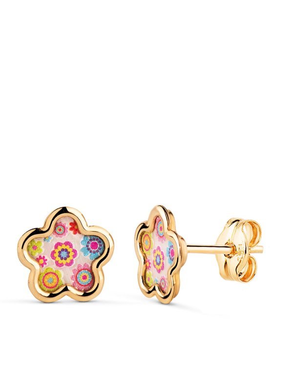 18K PENDIENTES FLOR NACAR COLORES....