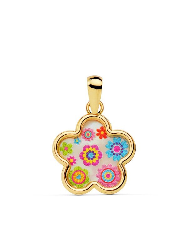 18K COLGANTE FLOR NACAR COLORES....