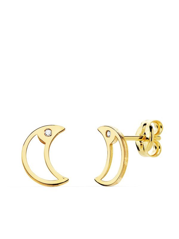 18K PENDIENTES LUNA CIRCONITAS 8X6 MM