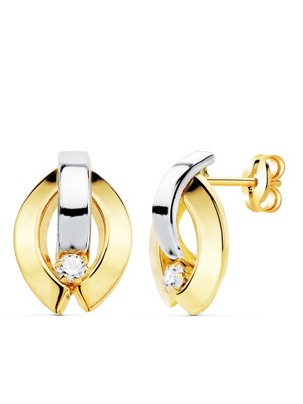 18K PENDIENTES ORO BICOLOR BANDAS Y...