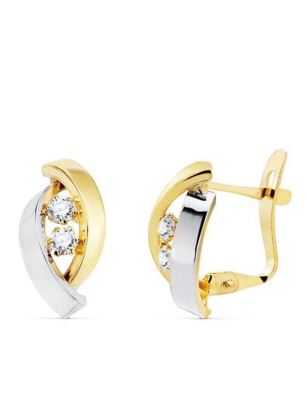 18K PENDIENTES ORO BICOLOR BANDAS Y...