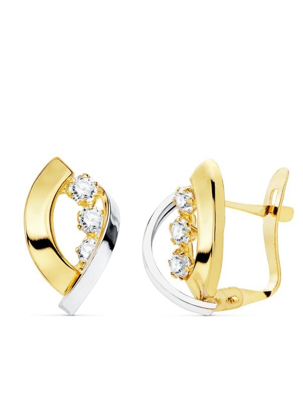 18K PENDIENTES ORO BICOLOR BANDAS Y...