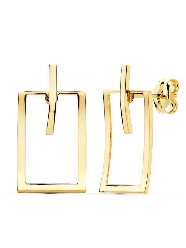 18K PENDIENTES RECTANGULO Y BARRA...