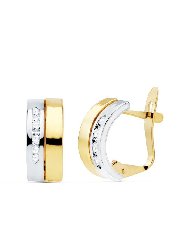 18K PENDIENTES ORO BICOLOR BANDAS Y...