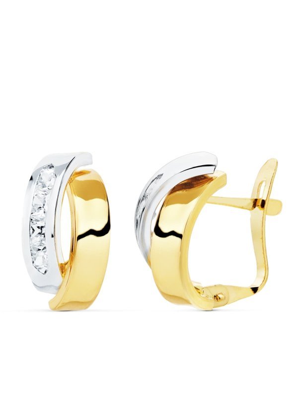 18K PENDIENTES ORO BICOLOR BANDAS Y...