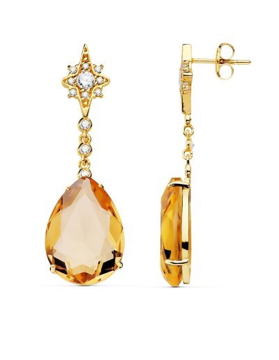 18K PENDIENTES PIEDRA PERA...