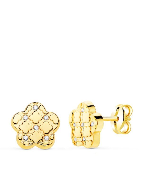 18K PENDIENTES ORO AMARILLO FLOR Y...