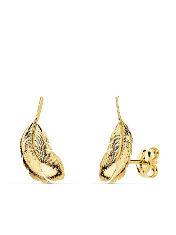 18K PENDIENTES ORO AMARILLO PLUMAS...