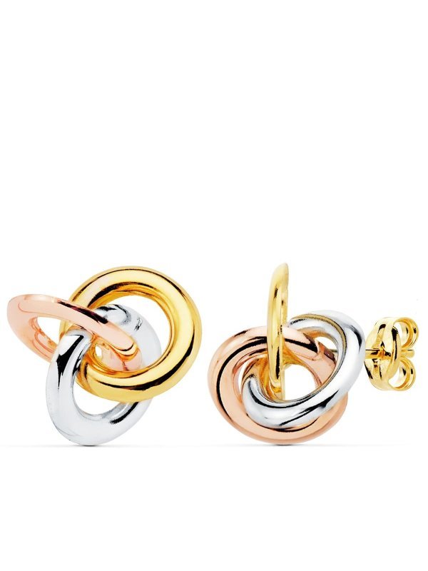 18K PENDIENTES NUDOS ORO TRICOLOR...
