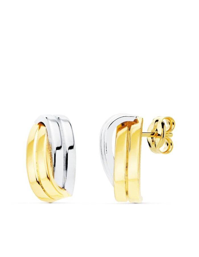 18K PENDIENTES ORO BICOLOR BANDAS...