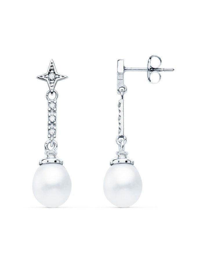 18K PENDIENTES ORO BLANCO PERLA Y...
