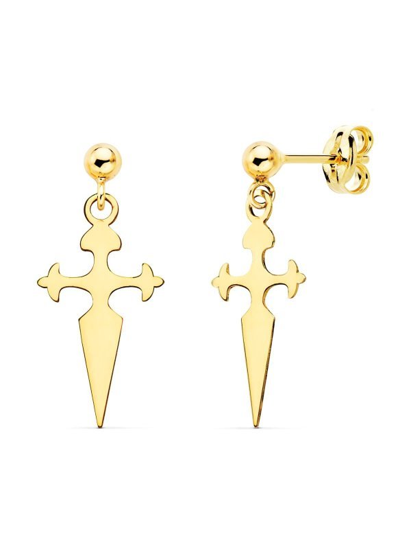 18K PENDIENTES ORO AMARILLO CRUZ DE...