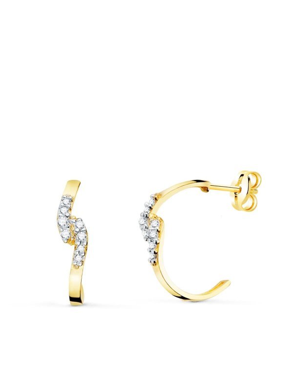 18K PENDIENTES ORO BICOLOR MEDIA ARO...