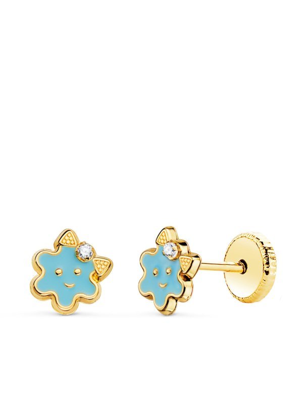 18K PENDIENTES ORO AMARILLO FLOR...