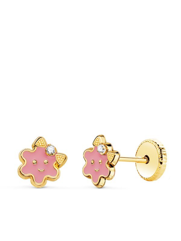 18K PENDIENTES ORO AMARILLO FLOR...