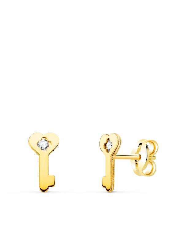 18K PENDIENTES ORO AMARILLO LLAVE CON...
