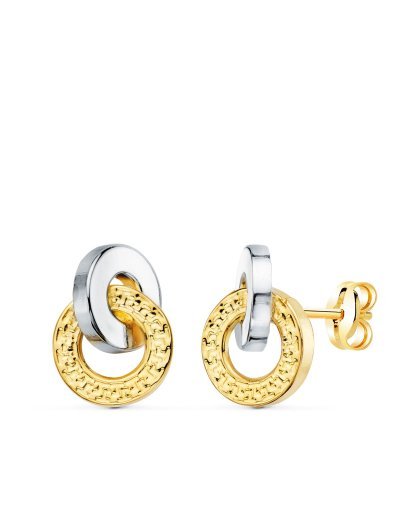 18K PENDIENTES ORO BICOLOR...