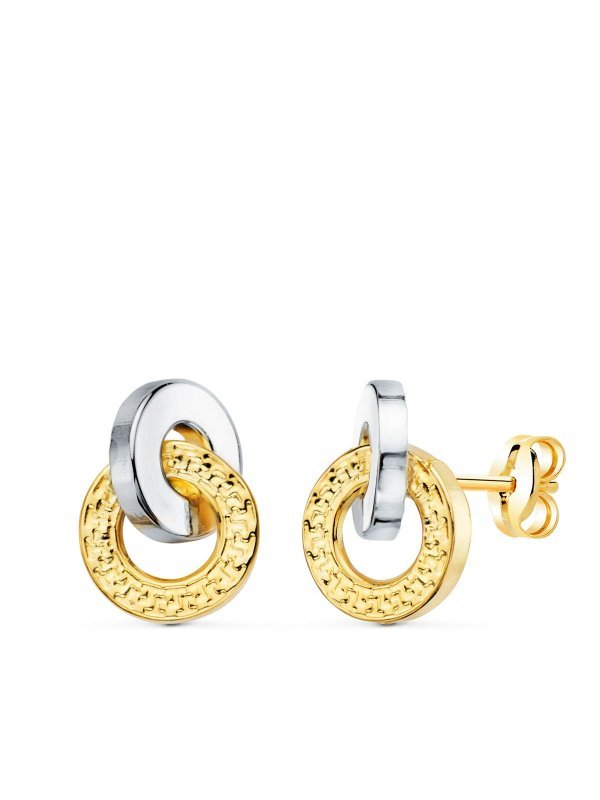 18K PENDIENTES ORO BICOLOR DOBLE ARO...