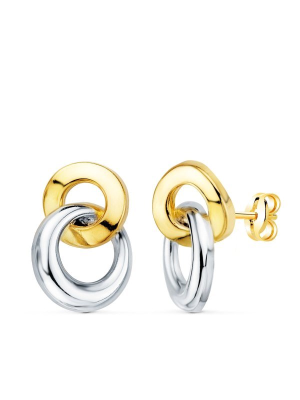 18K PENDIENTES ORO BICOLOR DOBLE ARO...
