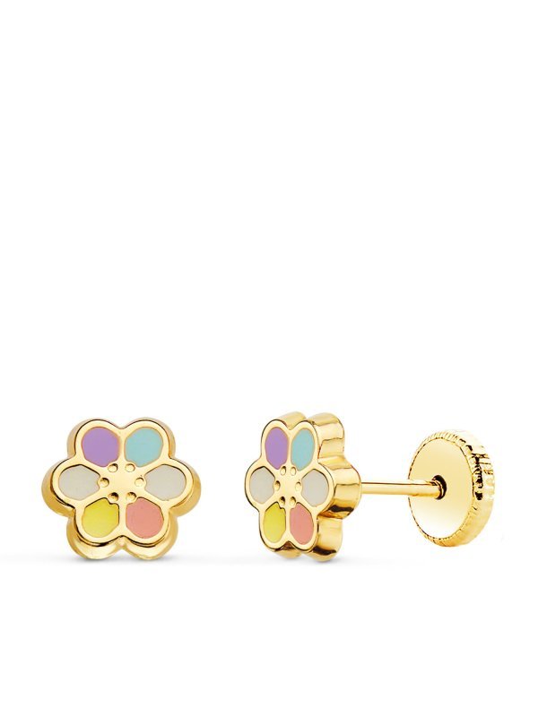 18K PENDIENTES ORO AMARILLO FLOR...