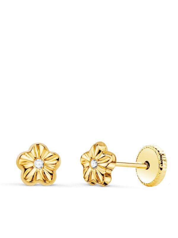 18K PENDIENTES ORO AMARILLO FLOR CON...