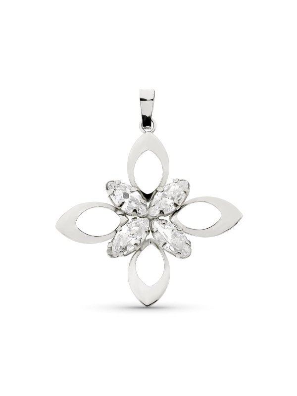 18K COLGANTE ORO BLANCO FLOR PIEDRAS...
