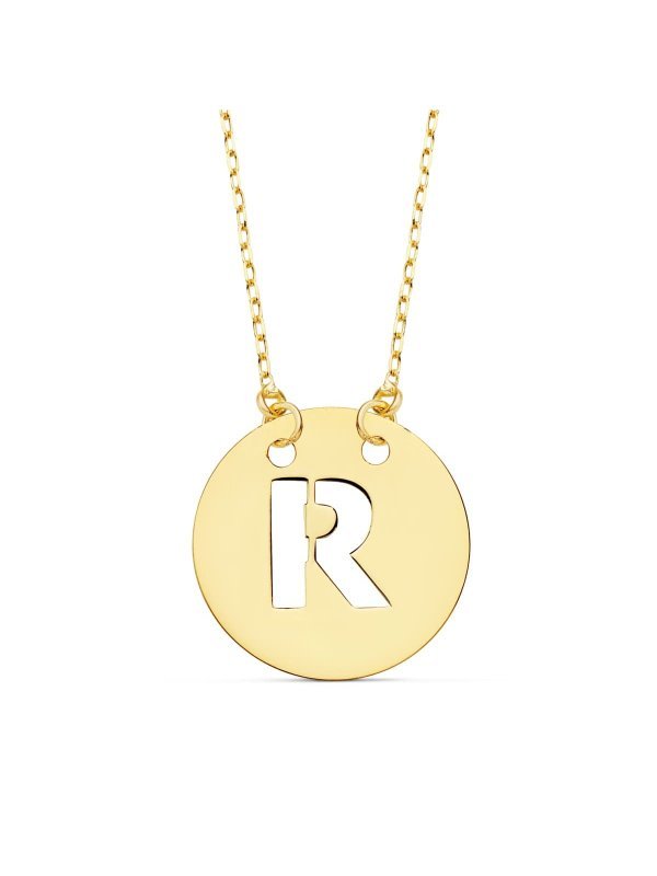 18K COLGANTE LETRA  R  15 MM CADENA...
