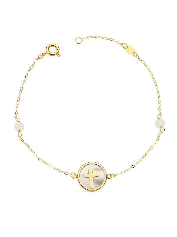 PULSERA ORO AMARILLO NACAR CON CRUZ...