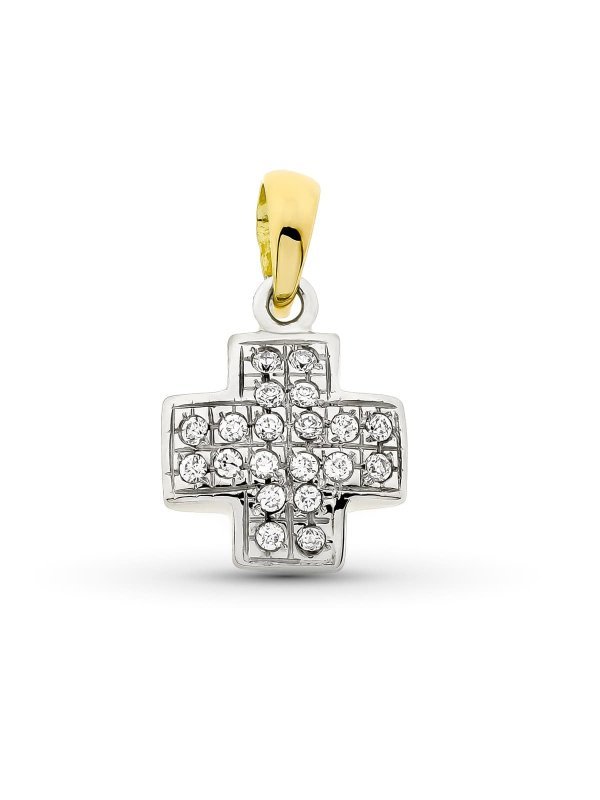 18K CRUZ ORO BICOLOR CON CIRCONITAS...