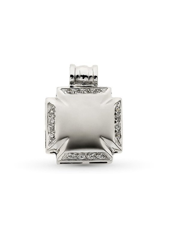 18K CRUZ ORO BLANCO HUECA CON...