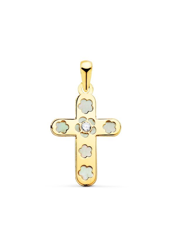 18K CRUZ ORO AMARILLO CON NACAR Y...