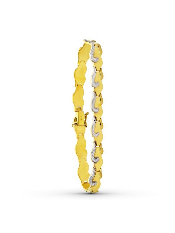 18K PULSERA ORO BICOLOR ESTAMPACION 20CM