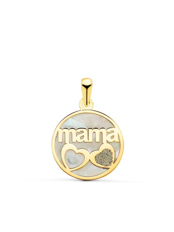 18K COLGANTE DE NACAR MAMA Y CORAZON...
