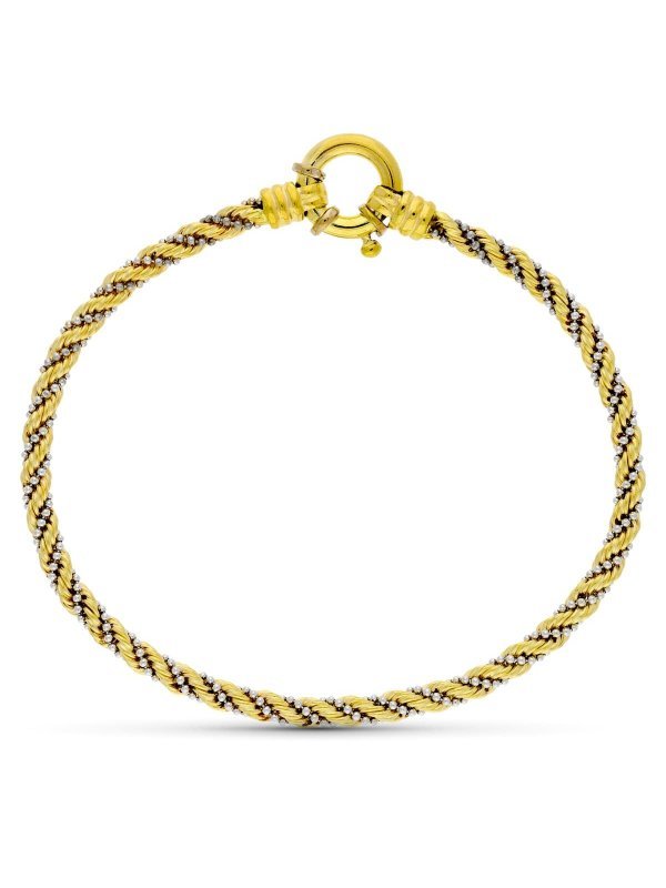 18K PULSERA CORDON ORO BICOLOR CON...