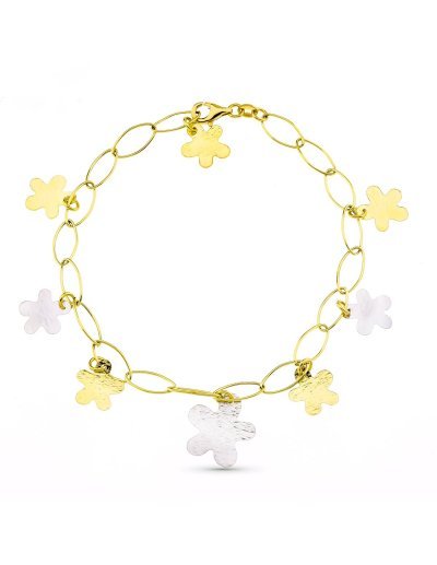 18K PULSERA BICOLOR FLORES