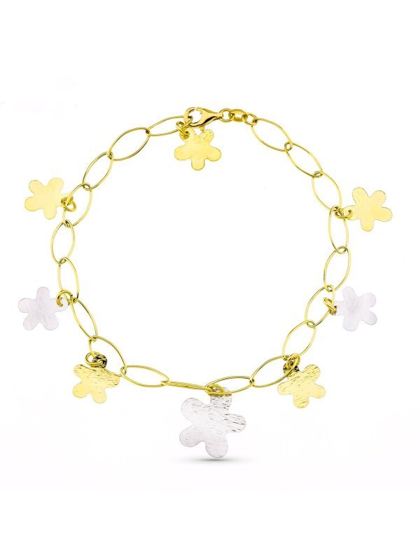 18K PULSERA BICOLOR FLORES