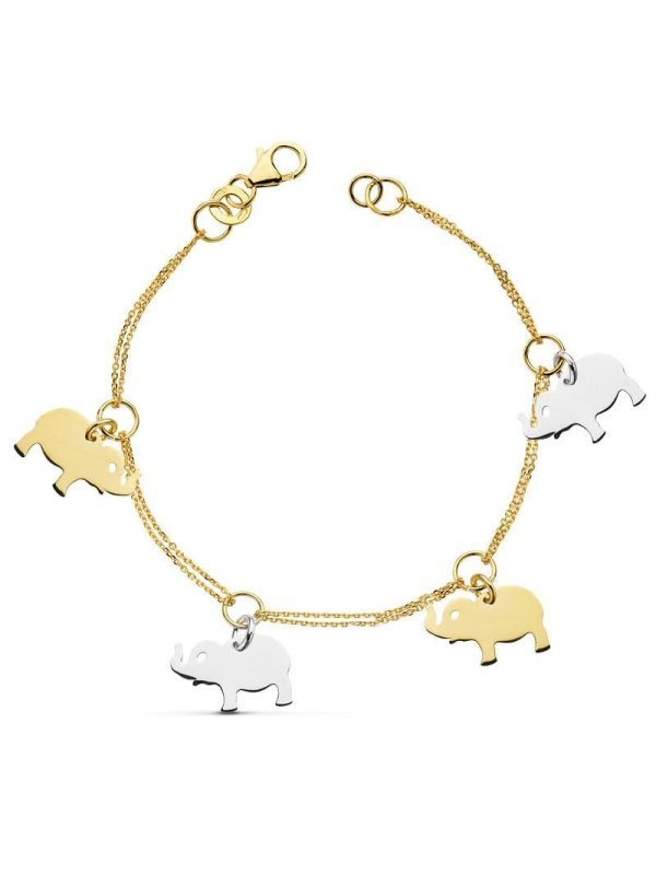 18K PULSERA BICOLOR ELEFANTES 19CM