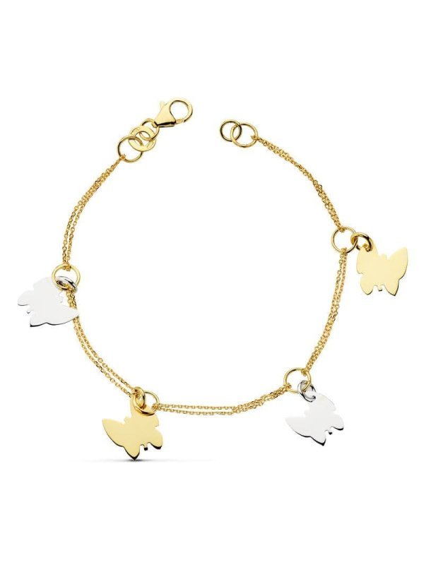 18K PULSERA BICOLOR MARIPOSAS 19.5CM