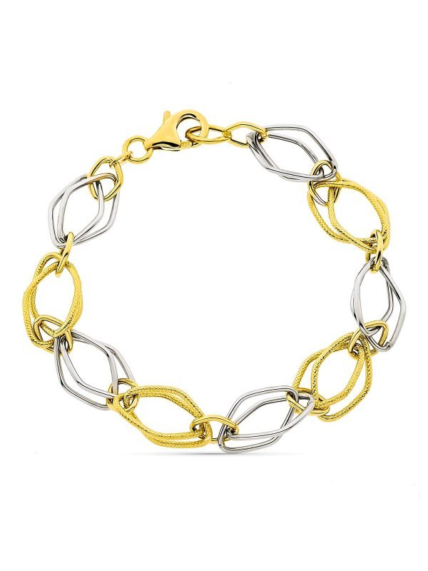 18K PULSERA BICOLOR ESLABONES ANCHO 8...