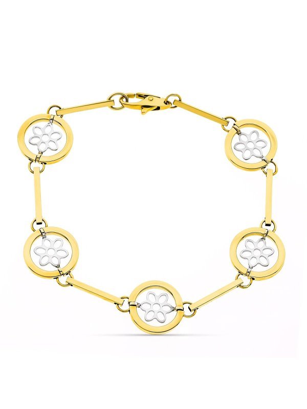 18K PULSERA ORO BICOLOR CALADOS ANCHO...