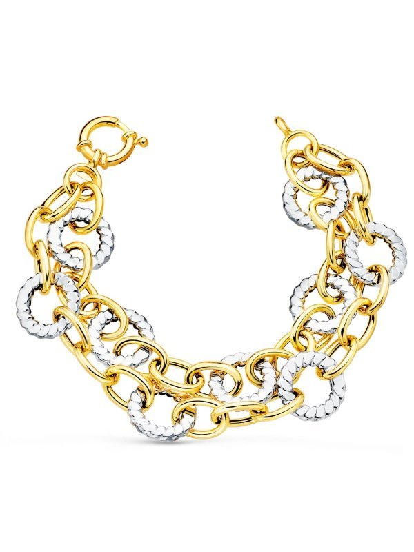 18K PULSERA ORO BICOLOR DOBLE CADENA...