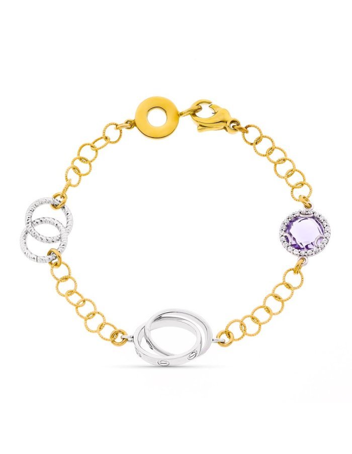 18K PULSERA BICOLOR ESLABONES PIEDRA...