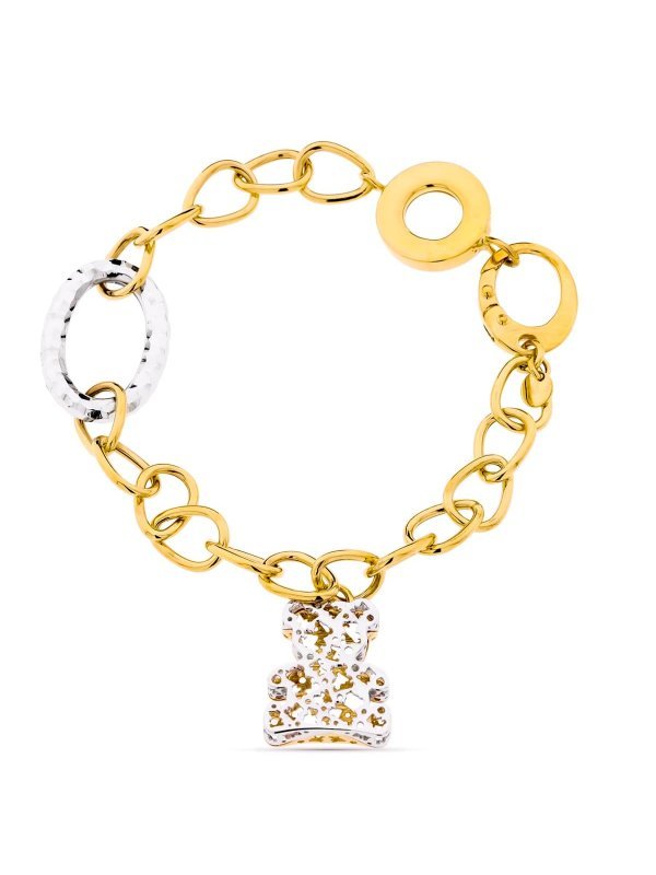 18K PULSERA BICOLOR ESLABONES Y OSO