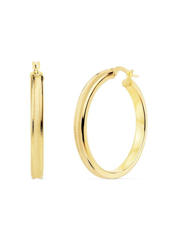 18K AROS ORO AMARILLO REDONDOS MATE Y...