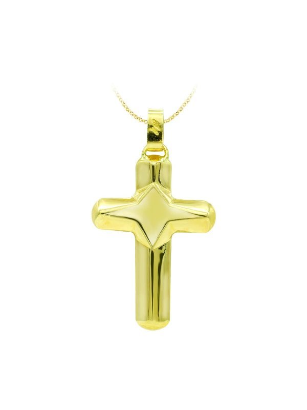 18K CRUZ ORO AMARILLO HUECA LISA...