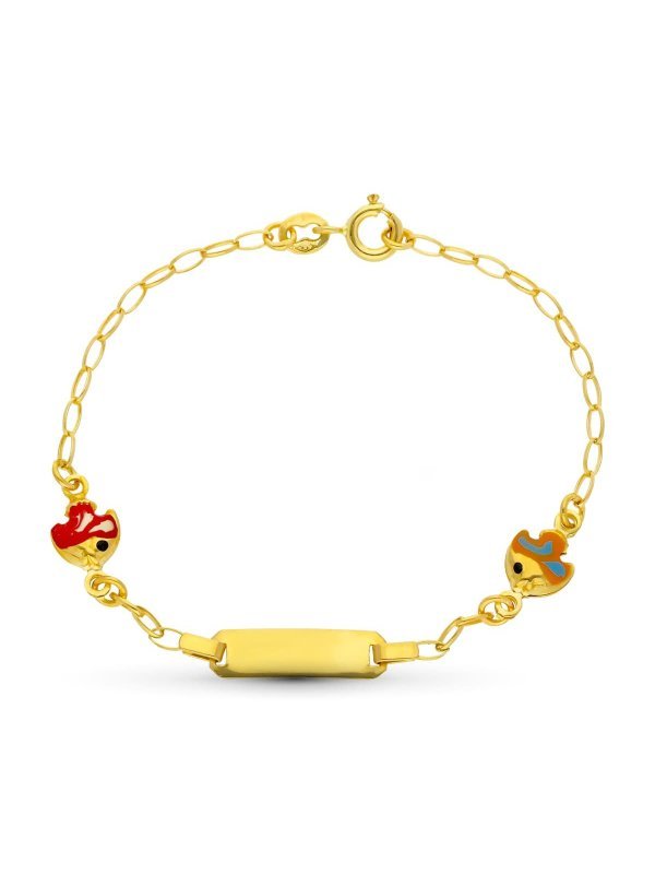18K ESCLAVA ORO AMARILL PECES ESMALTE...