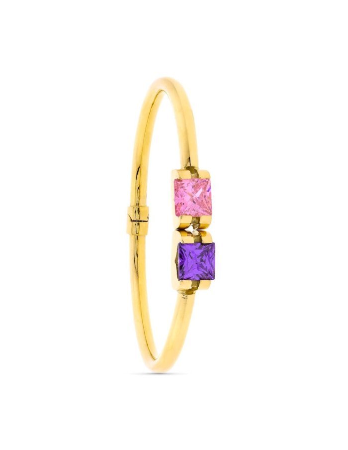 18K PULSERA RIGIDA 2 PIEDRAS COLOR...