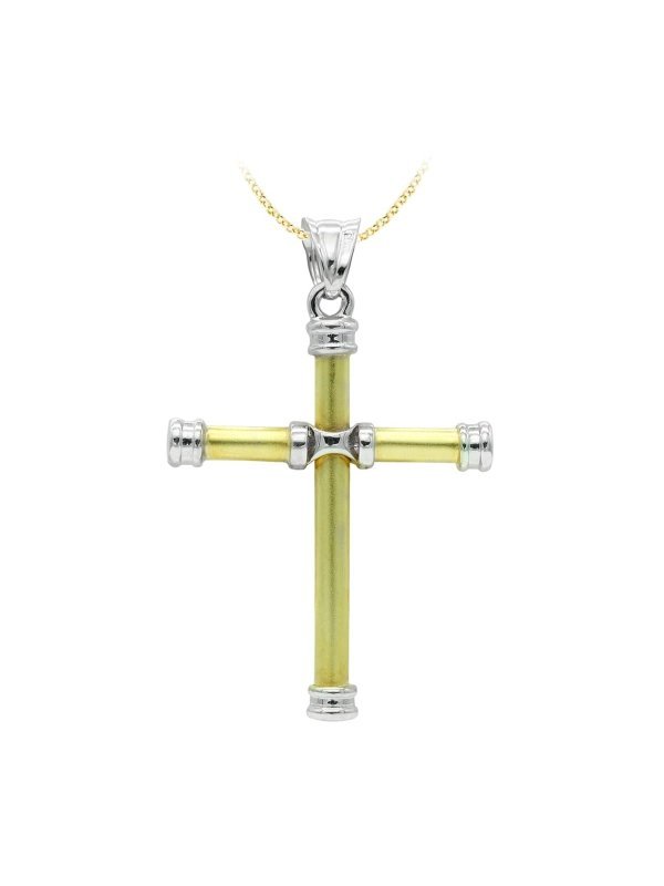 18K CRUZ ORO BICOLOR HUECA 40X30 MM