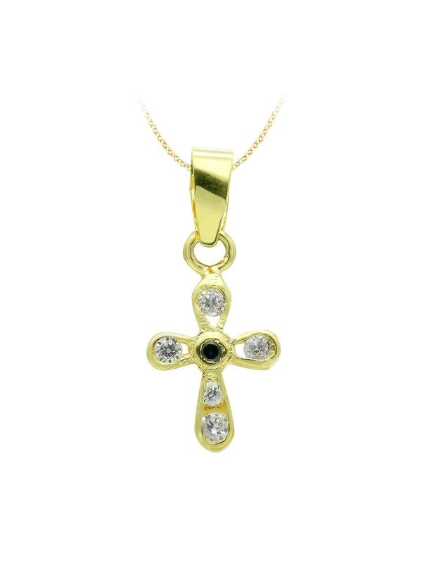 18K CRUZ ORO AMARILLO CIRCONITAS 14X9 MM